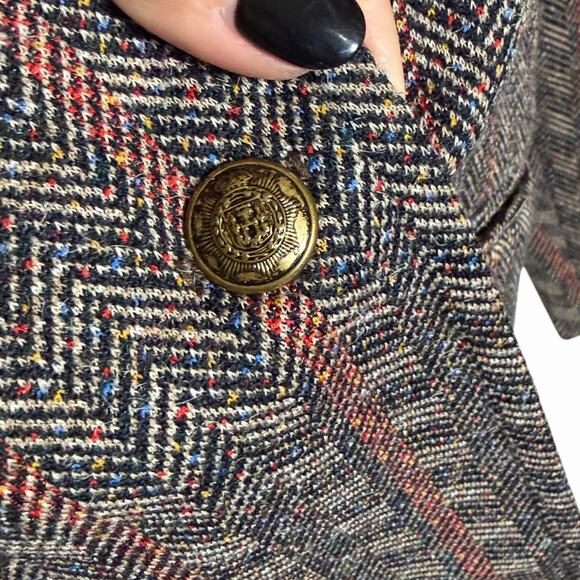 VINTAGE 1970s GRAFF POLYESTER BLAZER JACKET BROWN MULTICOLOR HERRINGBONE - Picture 2 of 4